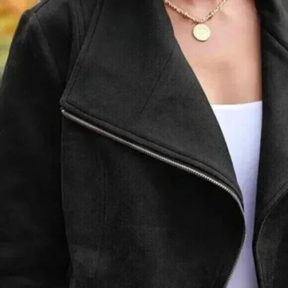 NEW Black Jacket Fall / Winter Fashion Clothes Size XL Extra Large Cropped Coat - Picture 2 of 6